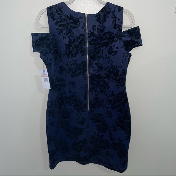 Prosecco NWT Floral Wendy Navy Mini cold shoulder dress Size 10 - Picture 2 of 8
